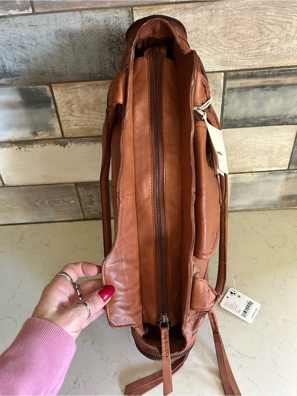 NWT Free People Sabo East West Bag in Saddle With Charms & Scarf - Picture 15 of 16